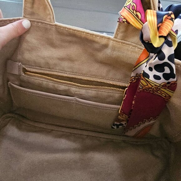 Prada Women's Beige Enameled Metal Triangle Canapa Tote Bag With Twilly - Picture 14 of 15